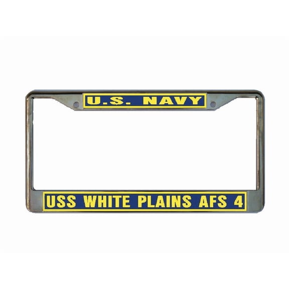 USS WHITE PLAINS AFS 4 License Plate Frame Gold Chrome Metal Military Navy USN Car Truck RV F001
