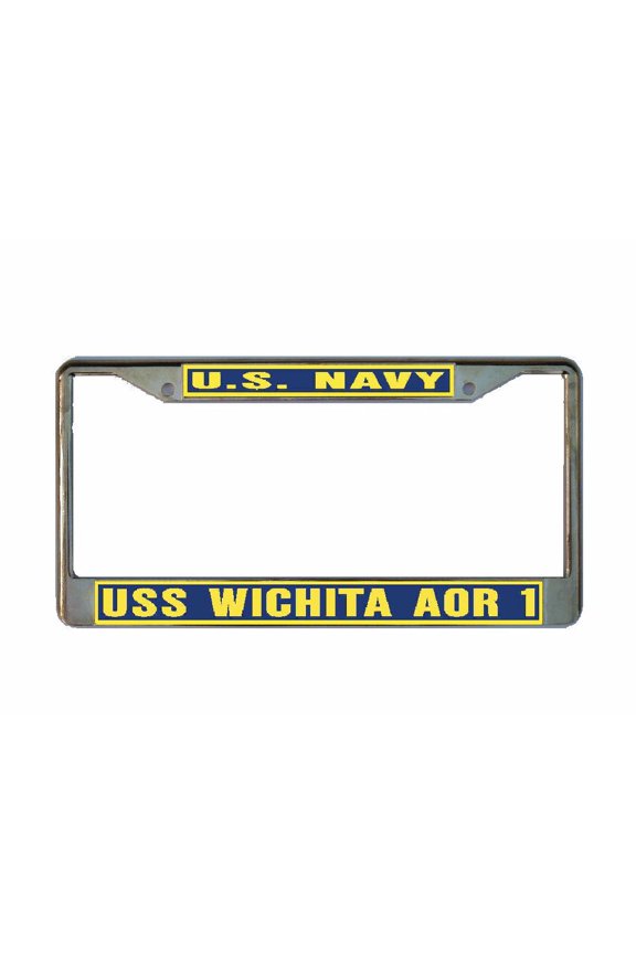 USS WICHITA AOR 1 License Plate Frame Gold Chrome Metal Military Navy USN Car Truck RV F001