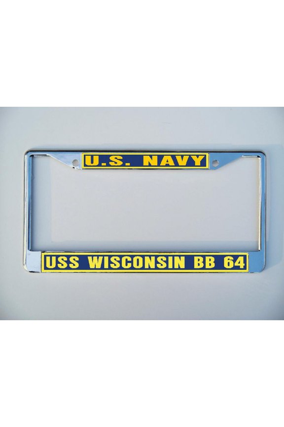 USS WISCONSIN BB 64 License Plate Frame Chrome Metal Military Navy USN Car Truck RV F001.