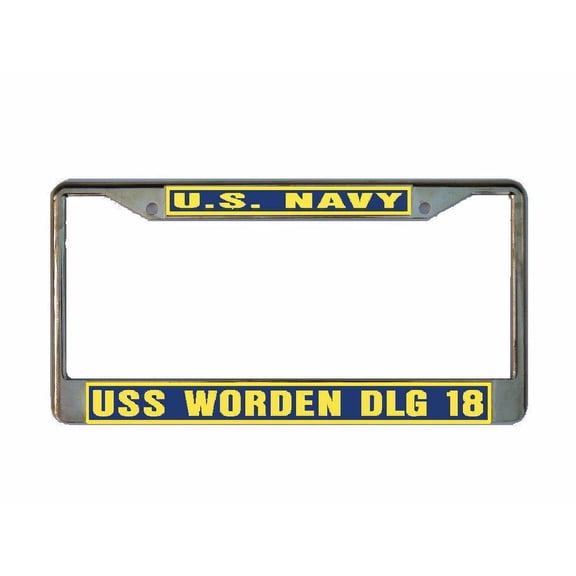 USS WORDEN DLG 18 License Plate Frame Gold Chrome Metal Military Navy USN 1 Car Truck RV F001