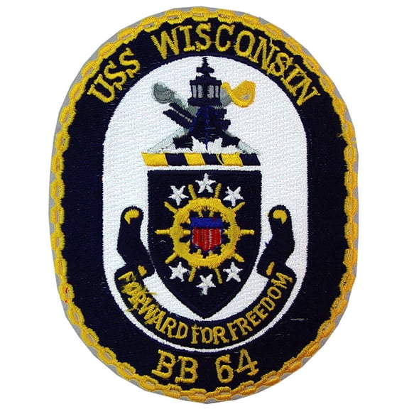 USS Wisconsin BB 64 US Navy Battleship 4"x4.5" Embroidered Patch New