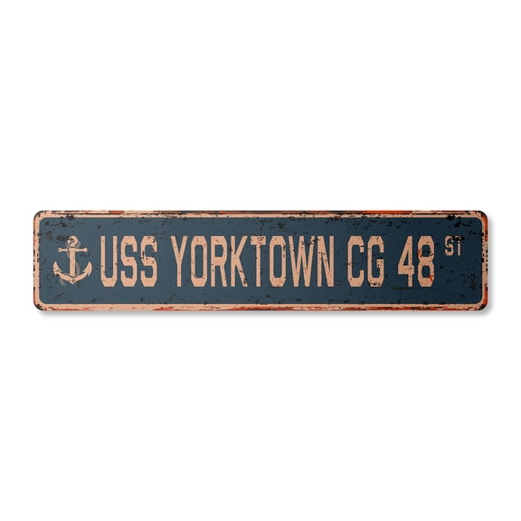 USS YORKTOWN CG 48 Vintage Aluminum Street Sign us navy ship veteran sailor rustic metal tin gift | Indoor/Outdoor | 24" Wide