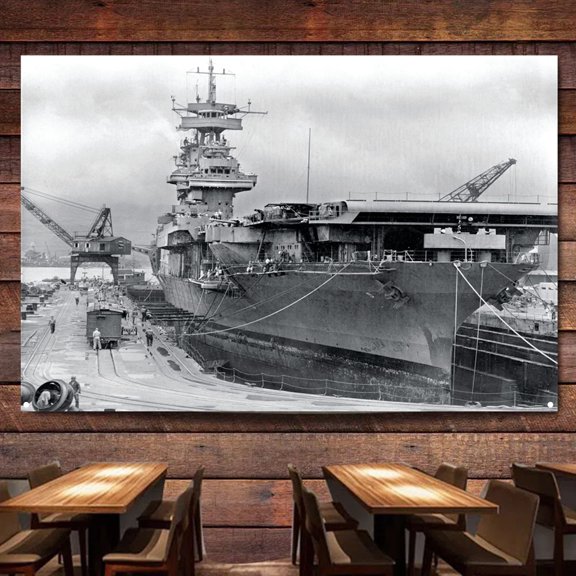 USS Yorktown Heavily Flag Banner Wall Chart Canvas Painting WW II Military Historical Posters & Prints Wall Art Decoration Tapestry For Room, Classroom, Home, Bedroom,38X57 inches,38X57 inches