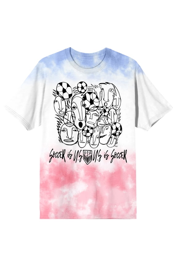 USSF Comical Faces & Soccer Balls Adult Americana Wash Crew Neck Short Sleeve T-shirt-Small