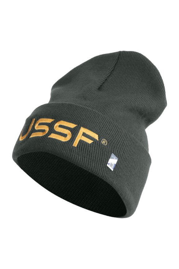 USSF Gold Letter Logo Embroidered 12 Inch Solid Knit Cuff Long Beanie Made in USA - Graphite OSFM