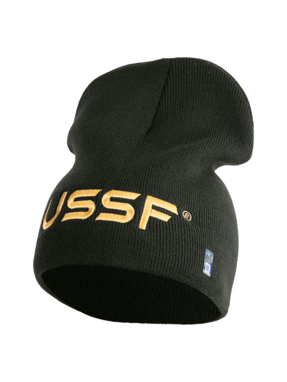 USSF Gold Letter Symbol Embroidered 8 Inch Solid Knit Short Beanie Made in USA - Graphite OSFM