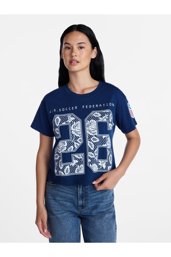 U.S. Soccer Federation Women's World Cup 2026 Lace Graphic Print Boxy Crop Tee, Sizes XXS-XXL