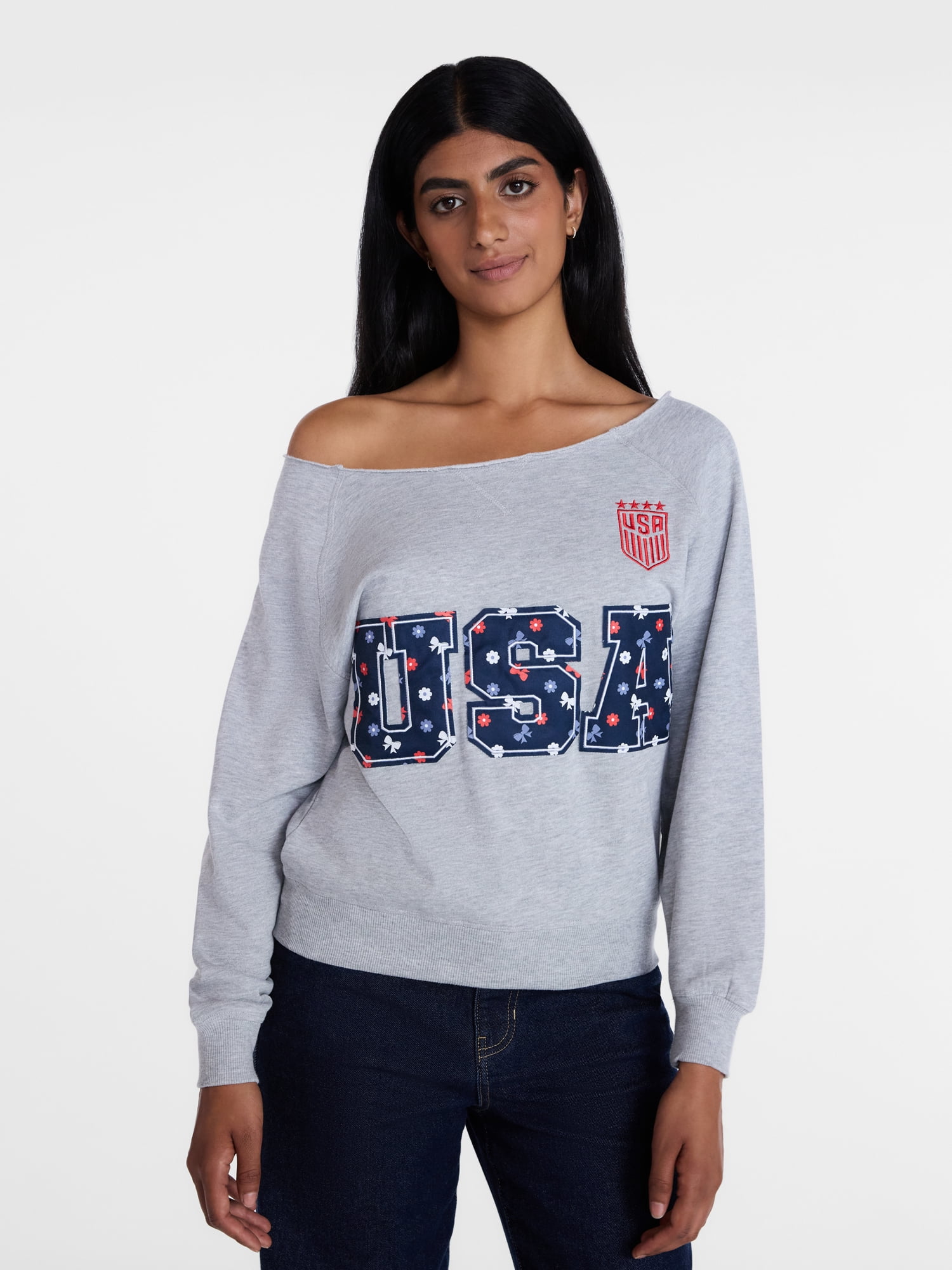U.S. Soccer Federation Women's Americana World Cup Off Shoulder Sweatshirt, Sizes XXS-XXL