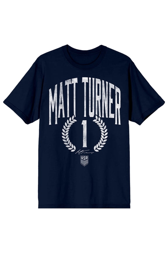USSF X USMNTPA Matt Turner 1 Signature & Logo Adult Navy Crew Neck Short Sleeve T-shirt - Medium