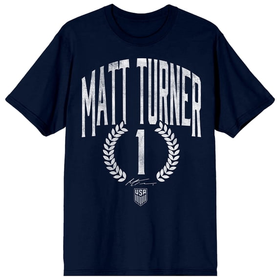 USSF X USMNTPA Matt Turner 1 Signature & Logo Adult Navy Crew Neck Short Sleeve T-shirt - Medium