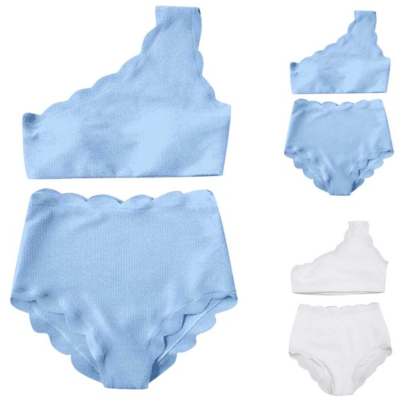 USSUMA Bestselling Swimsuit Solid Color Bikini Swimsuits High Waisted Athletic Women's Swimsuits for Swimming Blue,White Reduced Price