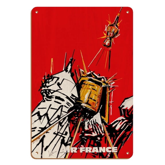 USSR - France - Russian Satellites - Vintage Airline Travel Poster by Georges Mathieu c.1968 - 8 x 12 inch Vintage Wood Art Sign