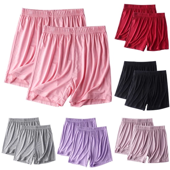USSUMA 2-Pack Womens Summer Solid Elastic Waist Lightweight Lounge Shorts Breathable Thin Fabric Pull-On Loose Fit Home and Athleisure Wear Versatile for Sleeping Travelling and Casual Outings