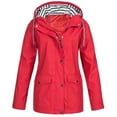 thumbnail image 1 of Cyber_Monday Deals Rain Jacket Women plus size winter coats for women Women Solid Rain Jacket Outdoor Plus Size Waterproof Hooded Windproof Loose Coat shacket jacket for Fall, Winter Deals of the, 1 of 3