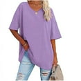 thumbnail image 1 of USSUMA 2024 Women's Casual V-Neck Half Sleeve Solid Loose Shirt Blouse Tops Hottest Deals on tech Purple XXL, 1 of 9
