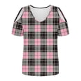 thumbnail image 1 of USSUMA Up to 45% Off Womens Tops Short Sleeve V Neck Plaid Checkered Loose Tunic Pullover Shirt Tops Off Shoulder Blouse Tops Trendy Athletic Fit Womens Fashion for Nightout Hot Pink M, 1 of 6