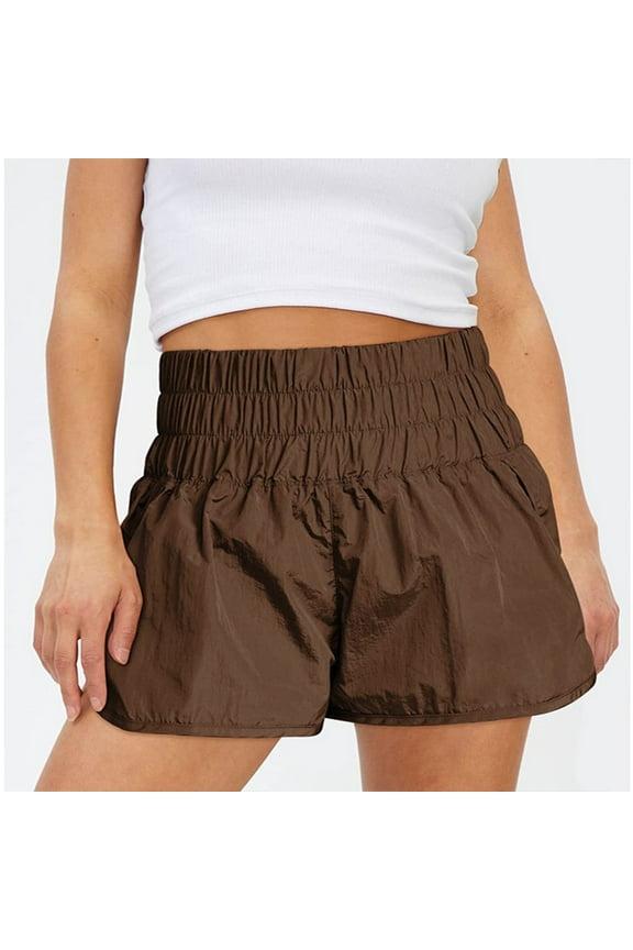 Athletic Shorts for Women Solid Color Hotpants Pull-on Versatile BreAthable Thin Split Shorts Casual High Waist Sports Casual Shrots Yoga Semi Fit Shorts for Women for Nightout Coffee M