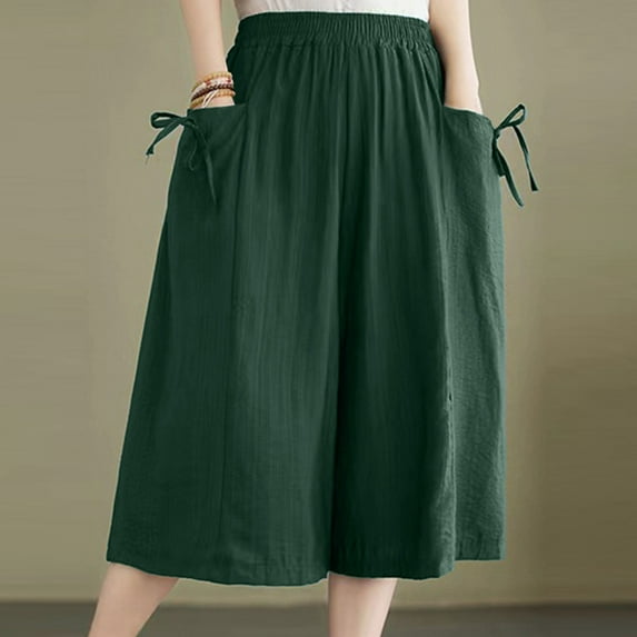 USSUMA Athletic Shorts for Women Solid Color Pull-on Elastic Mid Waist Loose BreAthable Plus Size Leisure with Pocket Trendy Shorts Half Shorts Wide Legs Oversized Fit Womens Shorts Green Xl