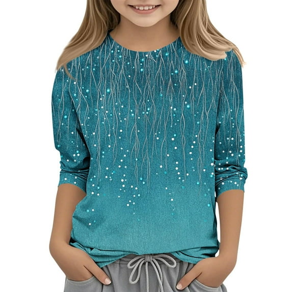 USSUMA Baby Clothes for Girls Crew Neck 3/4 Sleeve Floral Prints Summer and Spring Loose Tunic Cool T-Shirt Casual Blouse Tops Fashion Girls Shirts for Running Errands Blue 110 s