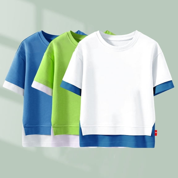 USSUMA Baby Girls' Clothing Round Neck Short Sleeve Solid Color Loose Pullover Pure Cotton Blouse Summer Shirt Tops Comfy Clothes for Girls for Casual Daily Wear Blue 2y Holiday Saving