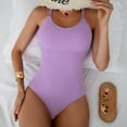 thumbnail image 1 of USSUMA Bathing Suit for Women Solid Color One Piece Swimsuit Backless Swim Suit with Pad Dressy Casual Womens Fashion for Swimming Purple Clearance, 1 of 8