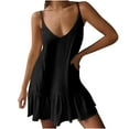 thumbnail image 1 of USSUMA Beach Dresses for Women Casual Summer Cami Flowy Tiered Short Mini Sun Dress Solid Sleeveless Plus Sundresses V Neck Vacation Dress Wedding Guest, 1 of 8
