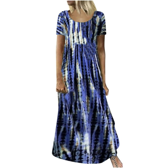 USSUMA Beach Dresses for Women Casual Summer Flowy Swing Long Maxi Sun ...