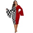 thumbnail image 1 of USSUMA Beach Dresses for Women Casual Summer Plus Size Midi Pencil Bodycon Sun Dress Color Block Patchwork Long Sleeve Plus Sundresses V Neck Vacation Dress Wedding Guest, 1 of 8