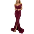 thumbnail image 1 of USSUMA Beach Dresses for Women Casual Summer,Women's Formal Evening Maxi Dress Elegant V Neck Backless Off Shoulder Pleated High Split Gown Cocktail Party Long Dress, 1 of 8