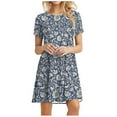 thumbnail image 1 of USSUMA Beach Dresses for Women Casual Summer,Women's Tunic Dress Cute Daisy Printed Crew Neck Short Sleeve Casual Swing Dress Summer T Shirt Sundresses, 1 of 8