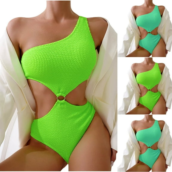USSUMA Beach Vacation Clothes for Women Solid Color One Piece Swimsuit Backless Swim Suit Lightweight Womens Tankini for Vacation Green s