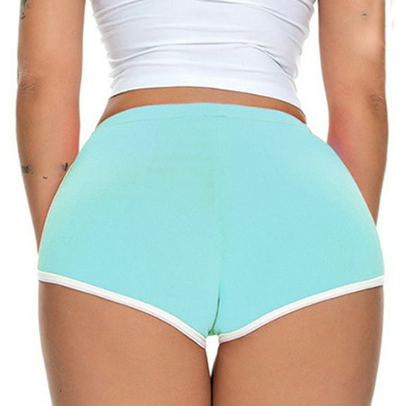 USSUMA Bermuda Shorts for Women Solid Color Dolphin Pull-on Elastic Waist Compression Hip Lifting Leggings High Waist Sports Athletic Shrots Skinny Fit Womens Shorts for Camping Light Blue M