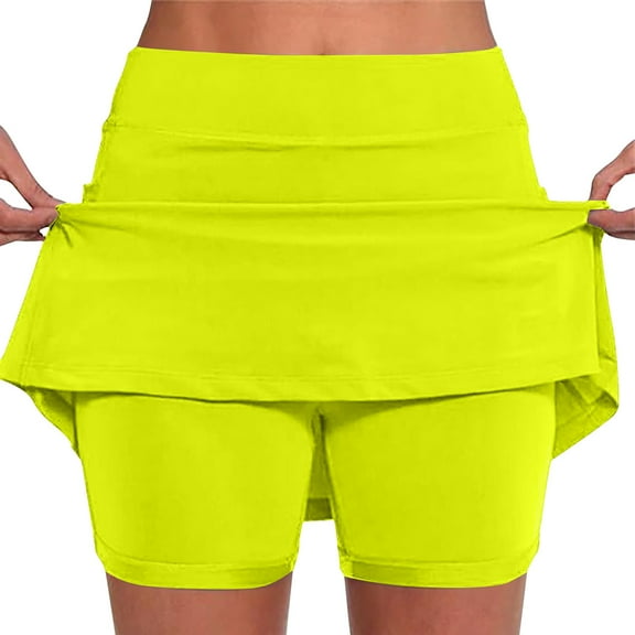 USSUMA Biker Shorts Women Solid Color Running Pull-on Elastic Quick Dry Skinny Shorts Skirts Lounge Mid Waist Sports Comfortable Shorts Leggings Loose Fit Shorts for Women for Date Yellow M