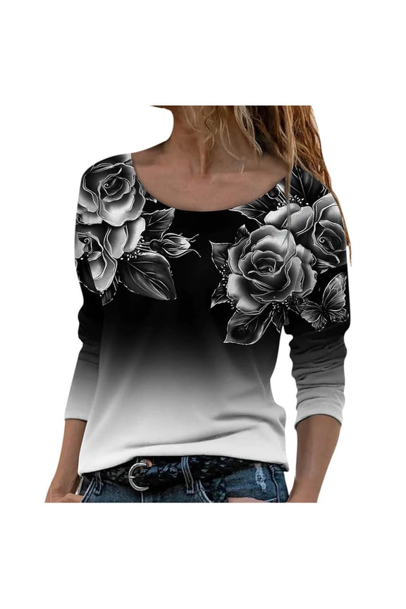 USSUMA Blouses For Women Business Casual - Elegant Soft Autumn Blouses for Women Fashion 2022 Crew Neck Long Sleeve Ladies Early Autumn T-Shirt Tees Leopard Color Block Graphic Tunic Tops