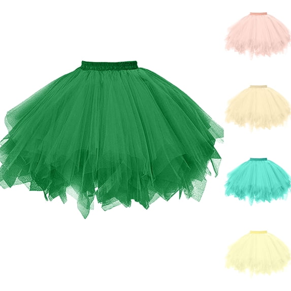 USSUMA Bright Rainbow Layered Pleated Tulle Mini Tutu Skirt Elastic Waist Three-Tier Puffy Design For Dance Recitals Festivals Costume Parties And Photo Shoots — Tutu Skirt