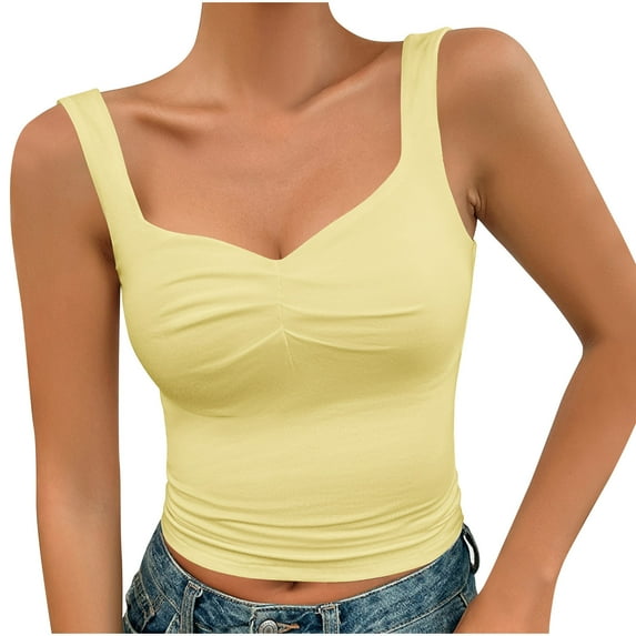 USSUMA Camisole Tops for Women Plus Size Tops for Women Fashion Women Sleeveless Garment Comfortable Breathable Round Neck Blouses Tops Festival Gift Womens Tops Solidcolor