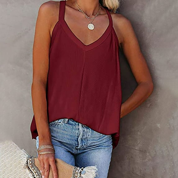 USSUMA Camisole Tops for Women Tops for Women Trendy Womens Knit Racerback Tank Tops V Neck Sleeveless Shirts Summer Casual Vest 50% Off Clear Womens Tops