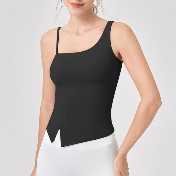 USSUMA Camisole Tops for Women Womens Tank Tops Women's Four Seasons Yoga Camisoles Side-Slit with Pads Sprots Exercise Solid Color Tops Holiday Gift Finder Womens Tops Solidcolor