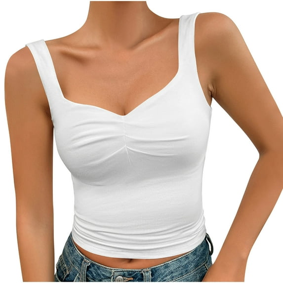 USSUMA Camisole Tops for Women Womens Tops Dressy Casual Fashion Women Sleeveless Garment Comfortable Breathable Round Neck Blouses Tops Reduced Price Womens Tops Solidcolor