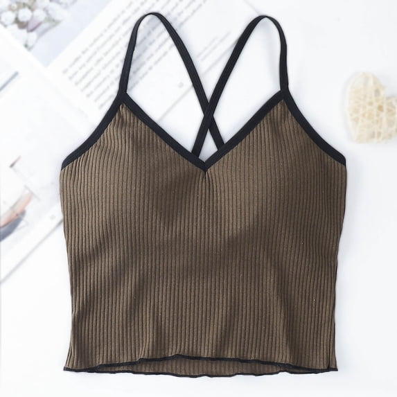 USSUMA Camisole Tops for Women Womens Tops Dressy Casual Women's Open Navel Suspender Vest for Girls' Underpants V-Neck Suspender Vest Womens Tops