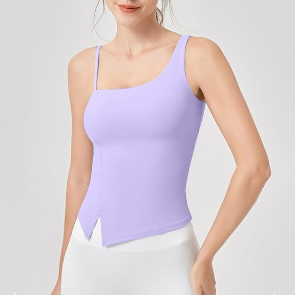 USSUMA Camisole Tops for Women Womens Tops Women's Four Seasons Yoga Camisoles Side-Slit with Pads Sprots Exercise Solid Color Tops Up to 45% Off Womens Tops Solidcolor