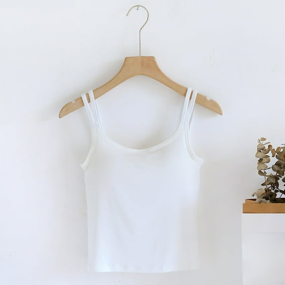 USSUMA Camisole Tops for Women Workout Tops for Women Women's New Shoulder Strap with Breast Pad Top Women's Base Shirt Solid Color Blouse 50% Off Clear Womens Tops Solidcolor