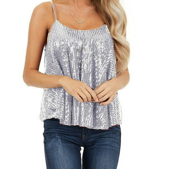 USSUMA Camisole Tops for Women Womens Tank Tops Women's Summer Sexy Sequin Suspender Vest Sleeveless Tops Up to 50% Off Womens Tops Solidcolor