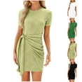 thumbnail image 1 of USSUMA Casual Dresses for Women Summer Dress Short Sleeve Crew Neck Casual Solid Color Lace Up Slim Loose Fit T Shirt Dress Maxi Dress Vintage Dress Breathable Skirts Work Black Dress Size-L, 1 of 7
