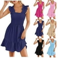thumbnail image 1 of USSUMA Casual Dresses for Women Summer Dress Sleeveless Square Neck Casual Ruffle Pleated Maxi Dress Leisure Dress Lightweight Dresses Gym Online Shopping Beige Dress Size-L, 1 of 7