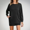 thumbnail image 1 of USSUMA Casual Dresses for Women Women'S Casual Dresses Long Sleeve Crew Neck Casual Solid Color Dress with Pocket Hoodie Maxi Dress Elegant Skirts Lightweight Dress Street Black Dress Size-L, 1 of 5