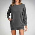 thumbnail image 1 of USSUMA Casual Dresses for Women Women'S Casual Dresses Long Sleeve Crew Neck Casual Solid Color Dress with Pocket Hoodie Maxi Dress Trendy Dresses Fashion Dress Outdoor Dark Gray Dress Size-S, 1 of 5