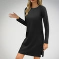 thumbnail image 1 of USSUMA Casual Dresses for Women Women'S Casual Dresses Long Sleeve Crew Neck Casual Solid Color Split Maxi Dress Vintage Dresses Loose Skirts Business Online Shopping Black Dress Size-XL, 1 of 6