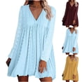 thumbnail image 1 of USSUMA Casual Dresses for Women Women'S Casual Dresses Long Sleeve V Neck Casual Solid Color Maxi Dress Casual Skirts Comfortable Skirts Outdoor Light Blue Dress Size-L, 1 of 5
