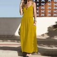 thumbnail image 1 of USSUMA Casual Dresses for Women Women'S Casual Dresses Sleeveless Crew Neck Casual Solid Color Camisole Pleated Dress with Pocket Sling Loose Fit Maxi Dress Trendy Skirt Yellow Dress Size-M, 1 of 5